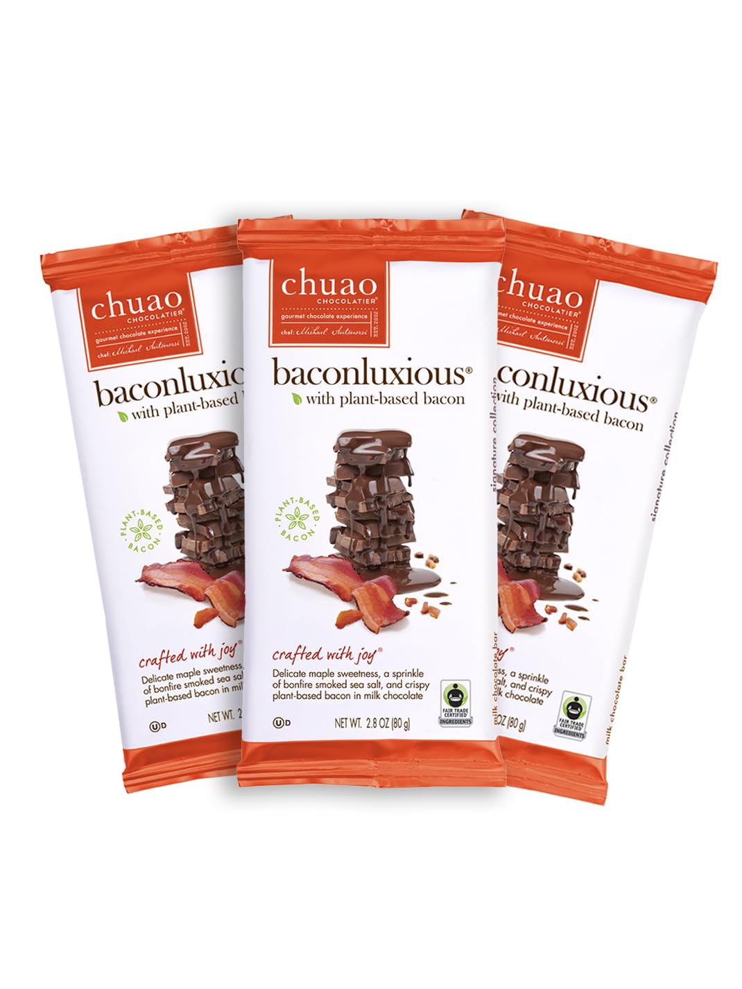 Chuao Chocolatier Baconluxious Chocolate with Plant-Based Bacon Gourmet Milk Bars | Vegetarian |For Gift Baskets, Birthday, Thank You, Care Package| 3