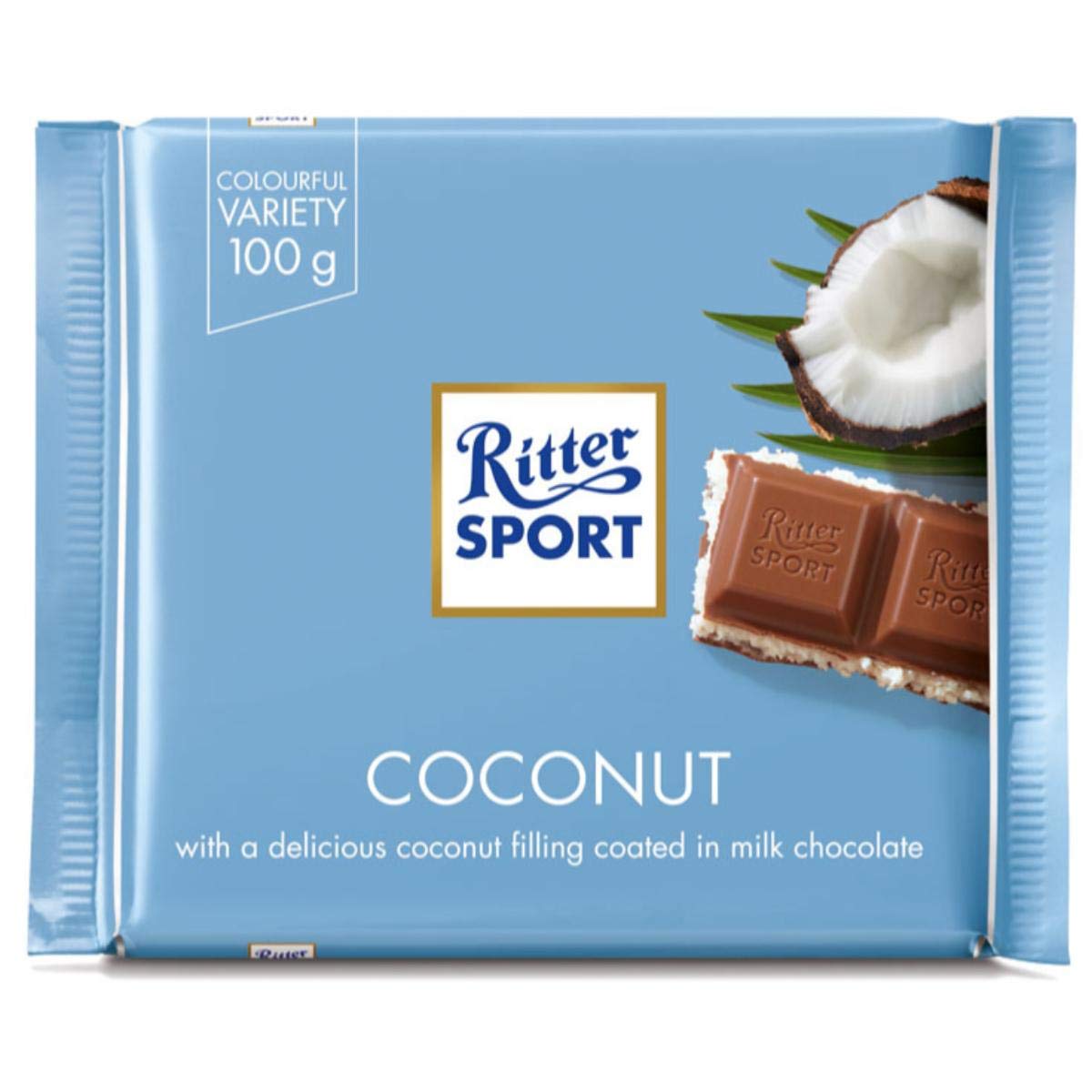 Ritter Sport Milk Chocolate with Coconut Filling 100g/3.52oz (Pack of 8)