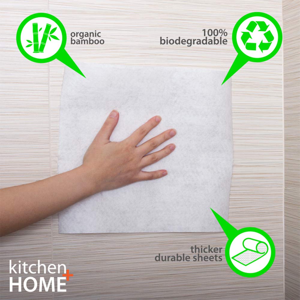 Kitchen + Home Paper Towel Alternative - Heavy Duty Washable Reusable Rayon Towels Made From Bamboo - One roll replaces 6 months of towels! 2 Pack