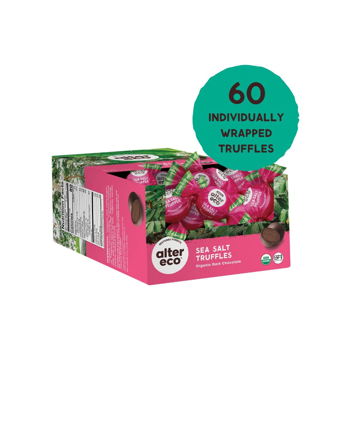 Alter Eco | Deep Dark Sea Salt Truffles | 58% Pure Dark Cocoa, Fair Trade, Organic, Non-GMO, Gluten Free Dark Chocolate Truffles | 60 Truffles