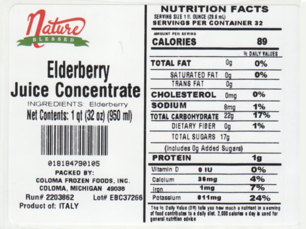 Nature Blessed 100% Pure Elderberry Fruit Juice Concentrate - 1 Quart (1/32 fl oz bottle), Excellent for Home Brewing, Vintners, Smoothies