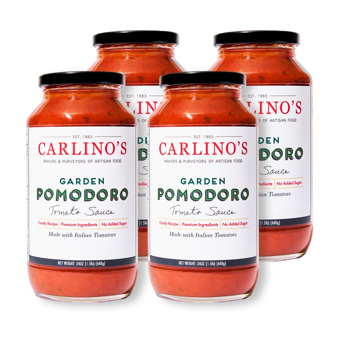 Carlino's Signature Pomodoro Sauce | Made with All-Natural Ingredients | Preservative Free | Vegan, Gluten Free, Small Batch, 24 Fl Oz (Pack of 4)