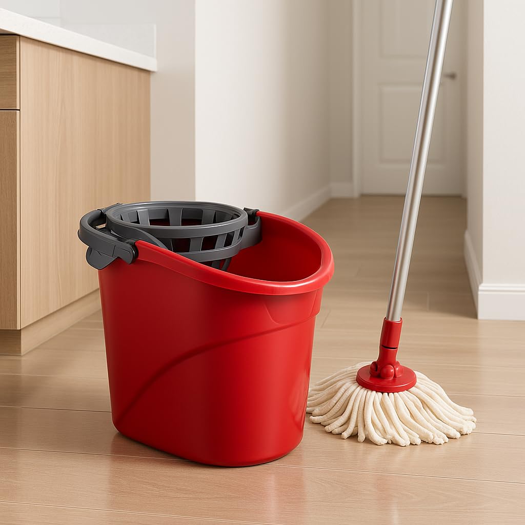 eSharks 2.5 Gallon Mop Bucket with Built-in Wringer Red Cleaning Bucket for Floor Care Home Use Workspaces Janitorial Tasks and Household Cleaning