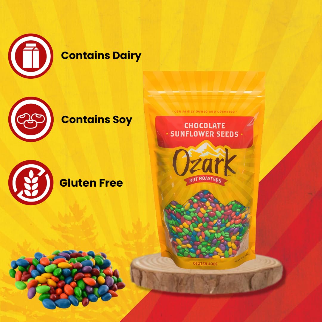 OZARK NUT ROASTERS: Chocolate Sunflower Seeds, Chocolate-Covered Snacks, World-Class Gourmet Candied Sunflower Seeds, 1 LB Resealable Bag, Pack of 1