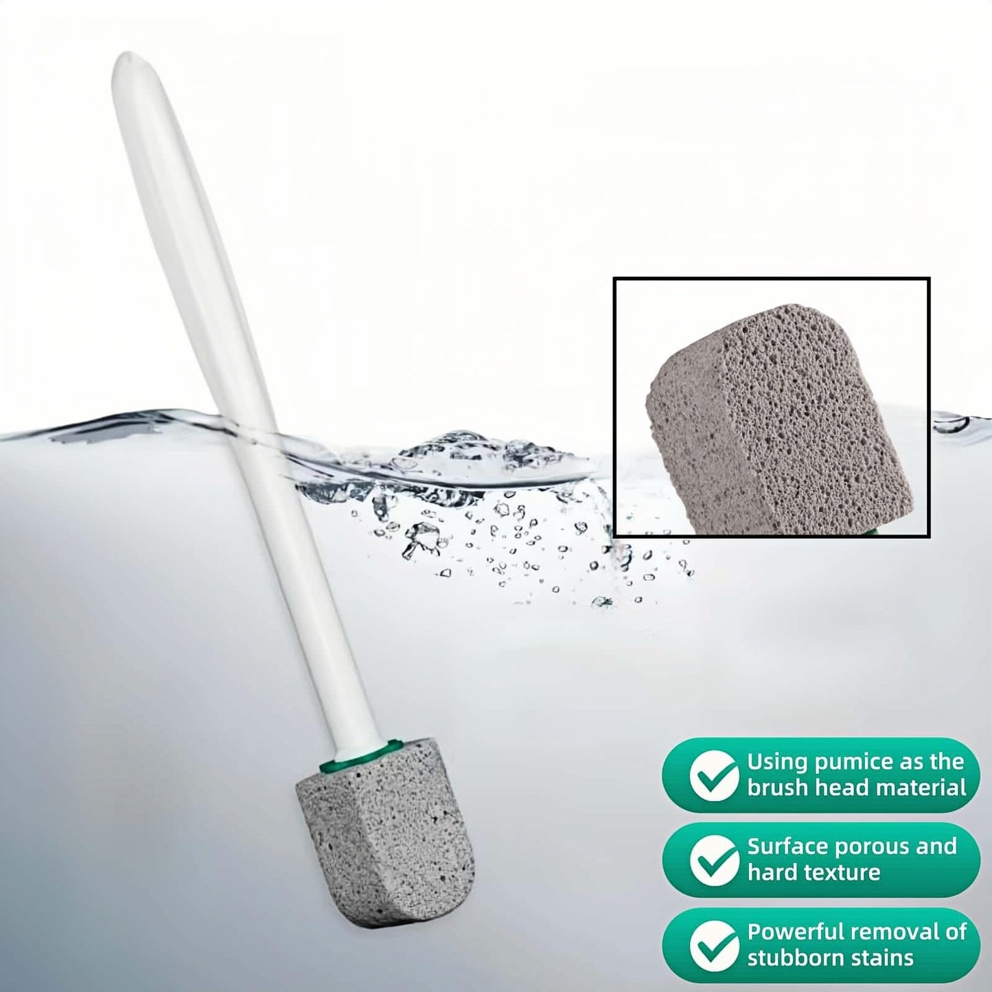 Pumice Stone Toilet Cleaning Kit with Long Handle - Effortless Hard Water Stain Remover for Toilets, Tubs & Tile - Includes 1 Handle + 3 Pumice