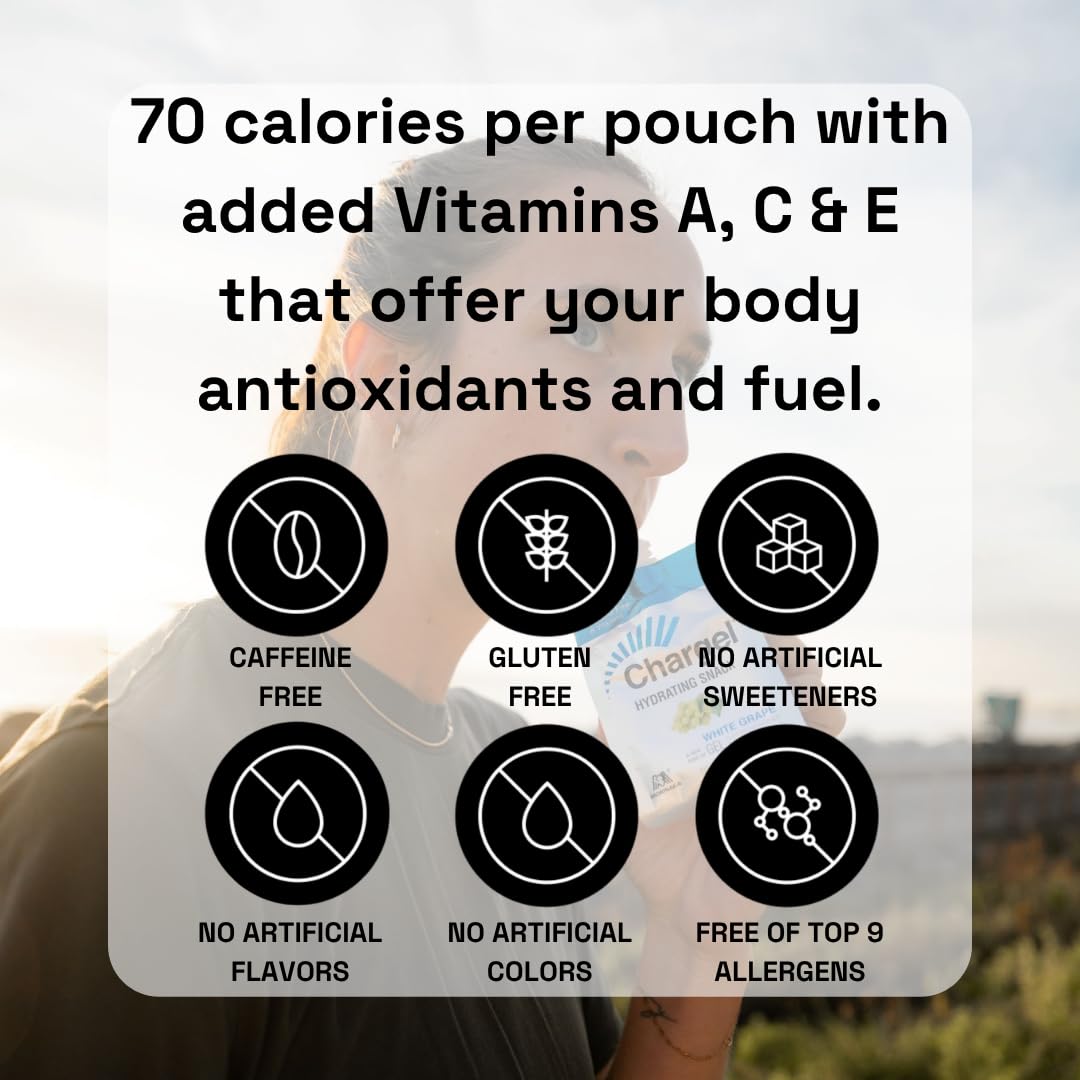 Chargel Watermelon | Antioxidant Gel Drink & Hydrating Snack | Caffeine-Free Instant Energy Gel with Vitamins, A, C & E, Biotin | Gluten Free | Pack