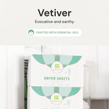Grab Green Dryer Sheets, 160 Sheets, Vetiver Scent, Plant and Mineral Based, Compostable, Softens Fabrics, Reduces Static Cling and Wrinkles