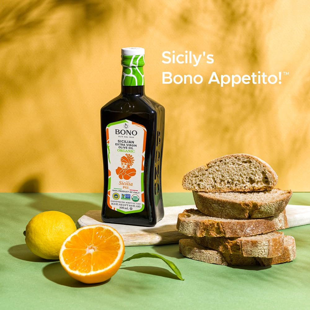 Bono Sicilian Extra Virgin Olive Oil | Organic | Sicilia PGI | 100% Italian Extra Virgin Olive Oil, 16.9 oz