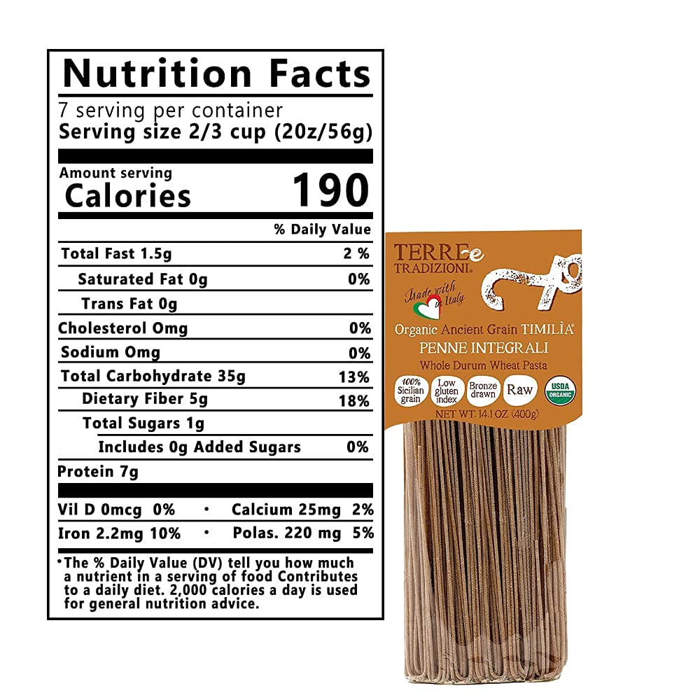 Tere e Tradizionni Organic Timilia/Tumminia Low-Gluten Index Whole Wheat Spaghetti Pasta - Ancient Grains Grown in Sicily Italy - Al Dente Texture