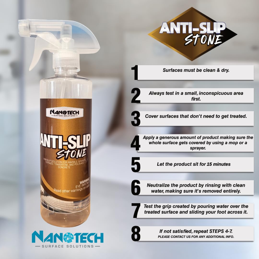 Nanotech Surface Solutions Anti Slip Stone -Reduces Slip & Fall Accidents Due to Wet Floors- Interior Exterior- Works in Minutes- For Travertine