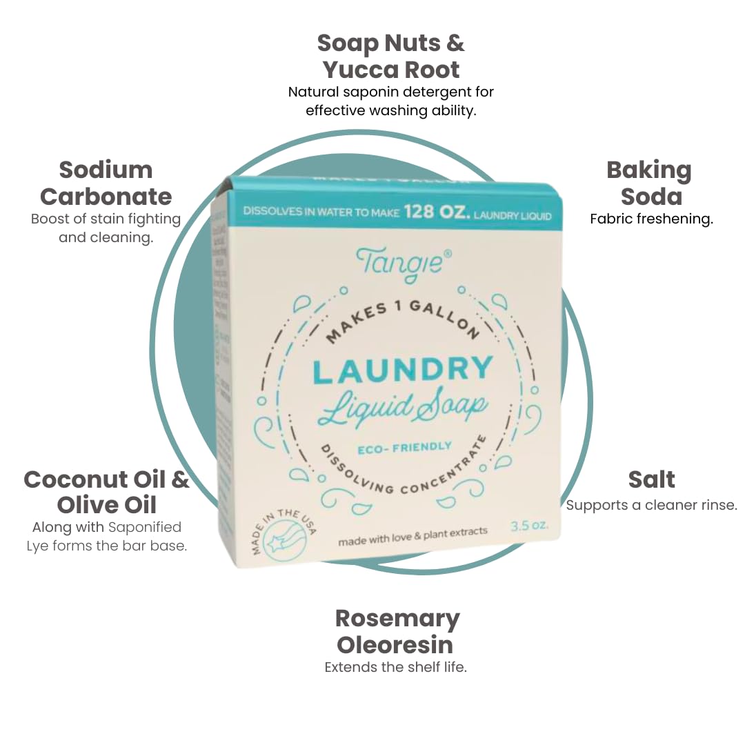 Tangie Laundry Bar Concentrate | Dissolves To Make 128+ Loads of Liquid Laundry, Zero Waste Laundry Detergent