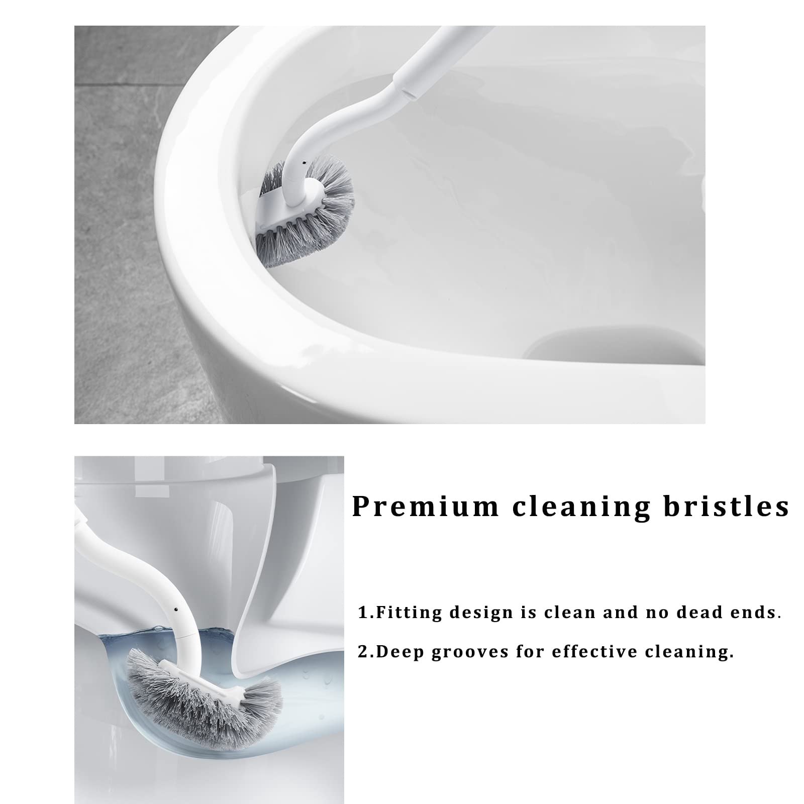 ERGONOW Toilet Brush and Holder with Lid Set, Curved Design Angled Toilet Bowl Brush Scrubber, Durable Bristles for Bathroom Cleaning