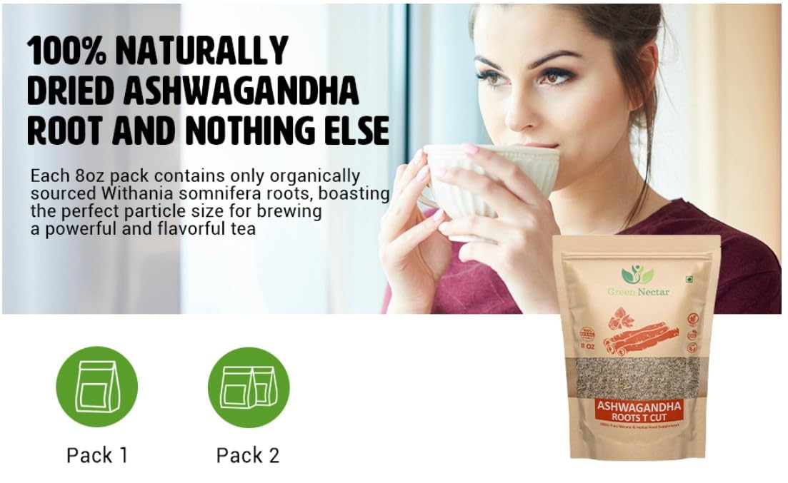 Ashwagandha Root 8 Oz |(Tea Cut), Dried Ashwagandha Herb, 100% Naturally Dried, Withania Somnifera. Best Particle Size For Making Tea (1)