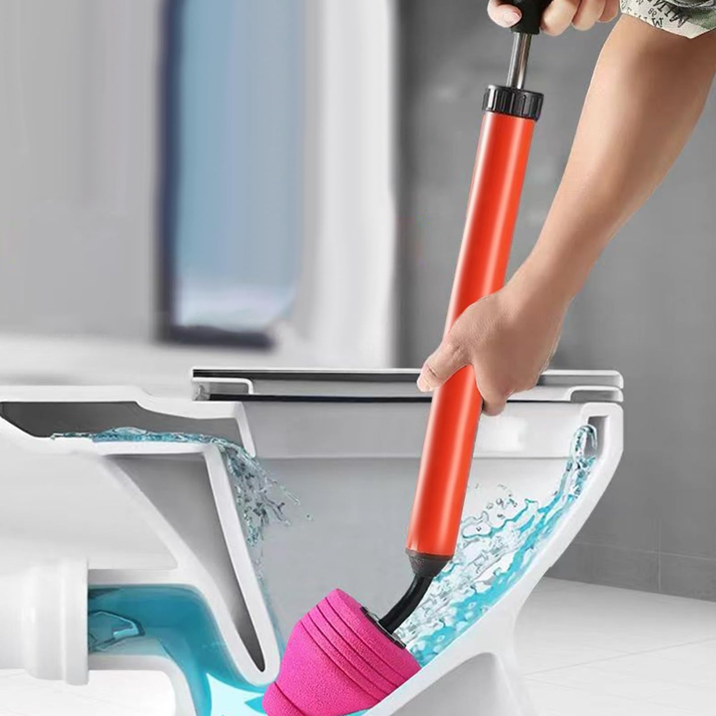 High-Pressure Air Toilet Plunger - PVC Bathroom/Sink Unclogger with Anti-Slip Grip, 360° Sealed Blaster for Kitchen Pipes & Floor Drains (No Leakage)