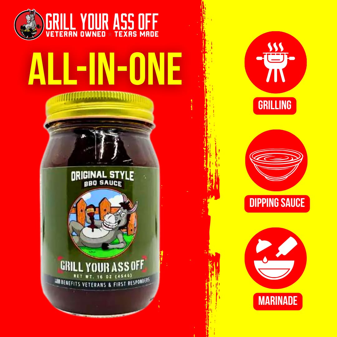 Grill Your As* Off Original Style BBQ Sauce - 16oz Versatile Barbecue Sauce for Beef, Ribs, Burgers & More - Bold, Smoky & Savory Flavor for Grilling