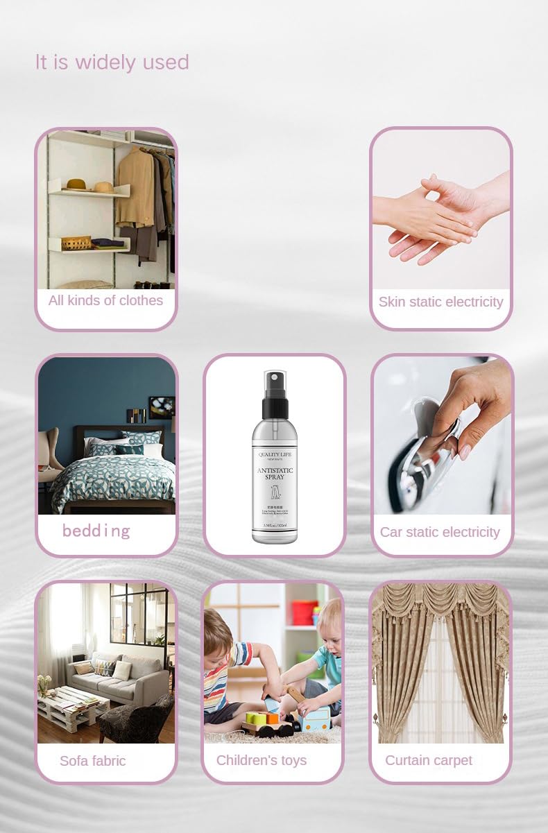 2 Bottles Static Shield Spray Reduce Static in Clothes and Hair Anti-Frizz Flat Crease Less Static