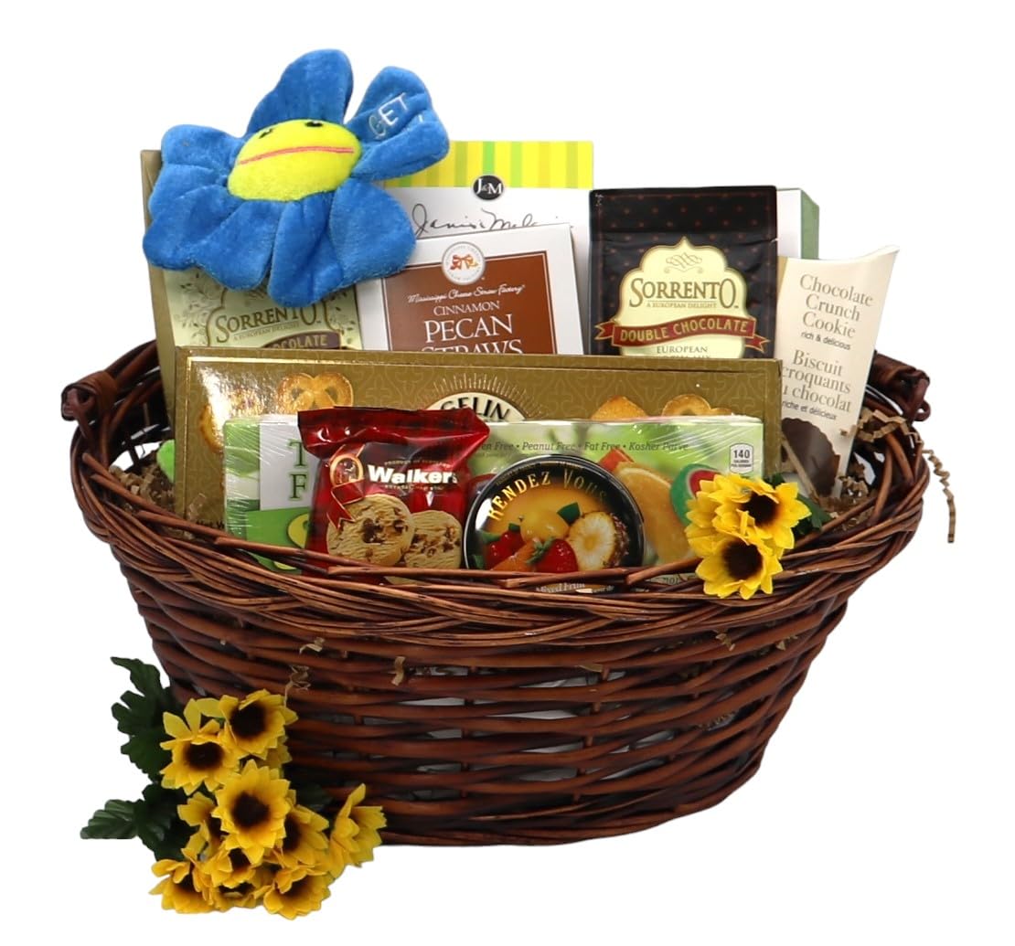 Gift Basket Village - Feel Better Soon Get Well Gift: Assorted Cookies, Roca, Cocoa, Candy, Sweet Straws & Plush - Handcrafted in USA
