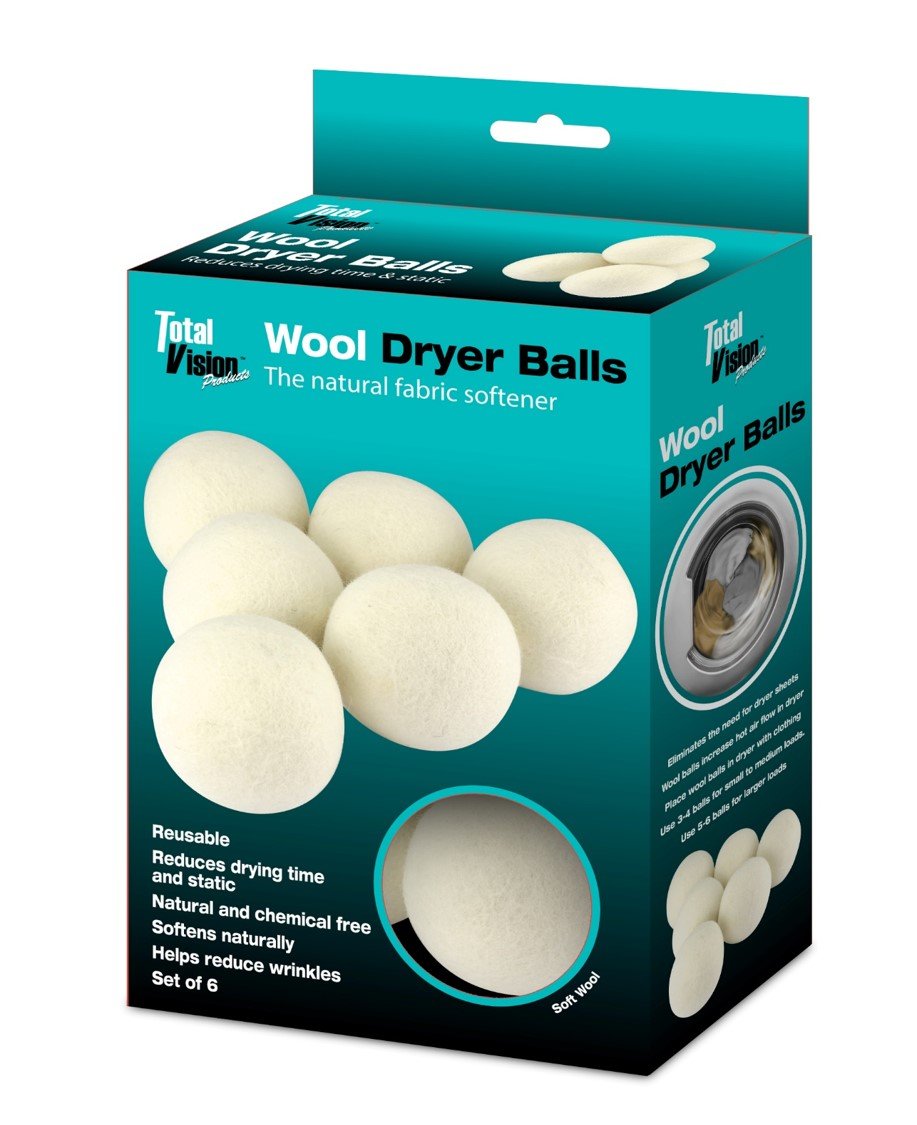 Total Vision's Soft Wool Dryer Balls (6-Pack) - Reusable Natural Fabric Softener