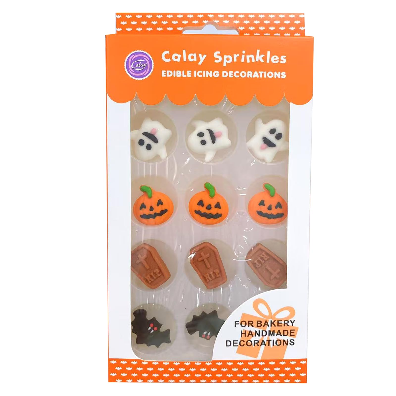 Sentovac 12 Pcs Halloween Icing Decoration Edible Tombstone Pumpkin Ghost Bat Mix Candy Dessert Sprinkles DIY For Cookie Cake Cupcake Topper Icing