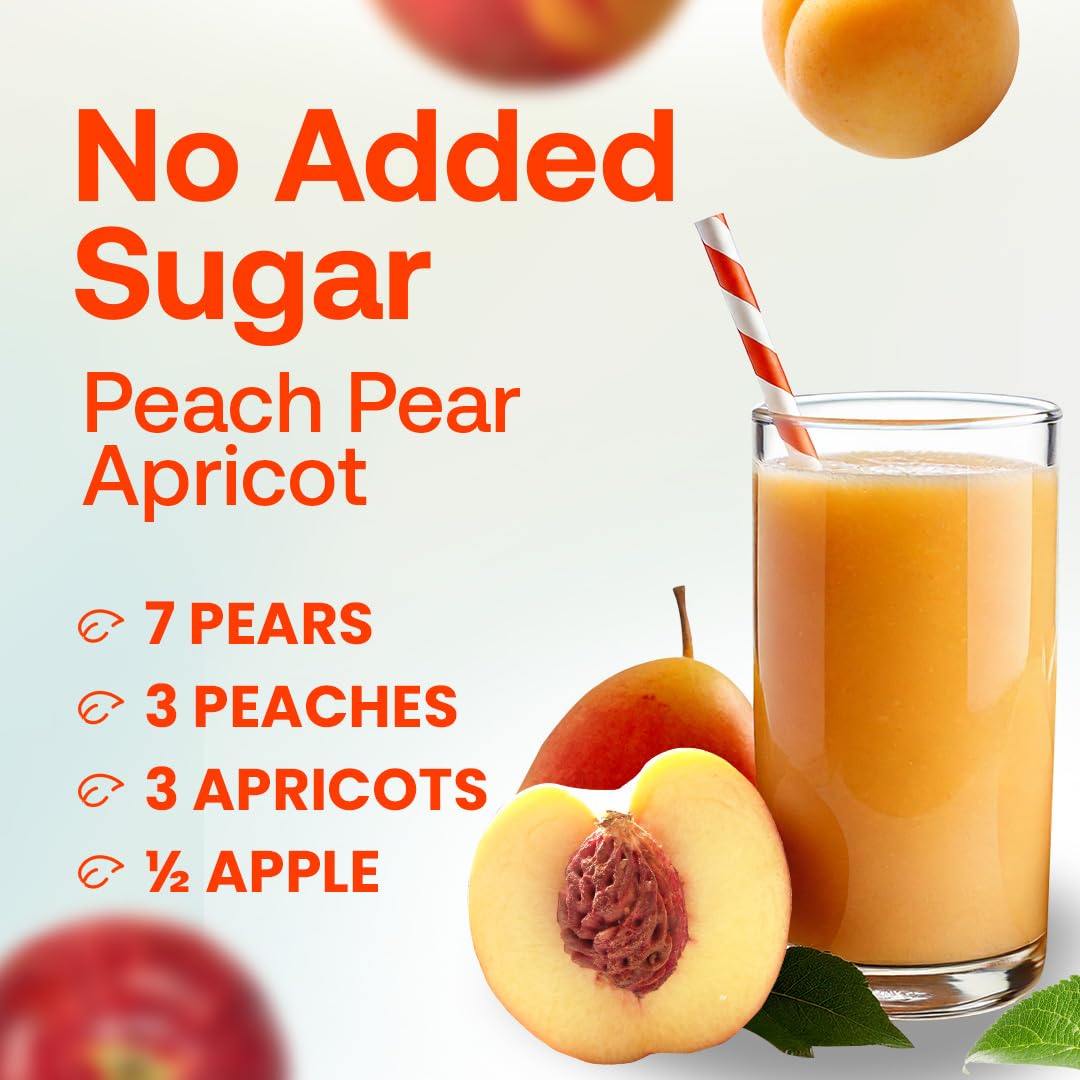 Dr. Smoothie 100% Crushed Peach Pear Apricot - No Added Sugar, Made with Real Fruits/Fruit Juice - Vegan, No Artificial Colors or Flavors - Juicy
