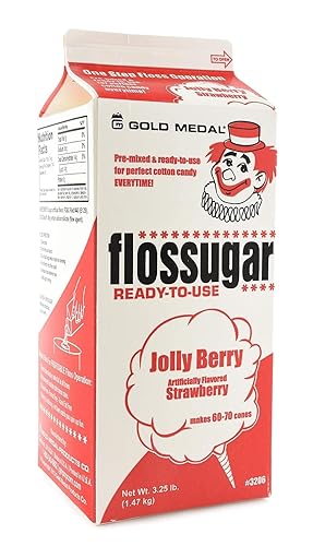 Flossugar Jolly Berry Artificially Flavored Strawberry Cotton Candy Sugar, Pre-Mixed & Ready to Use, Makes 60-70 Cones, 3.25 lb