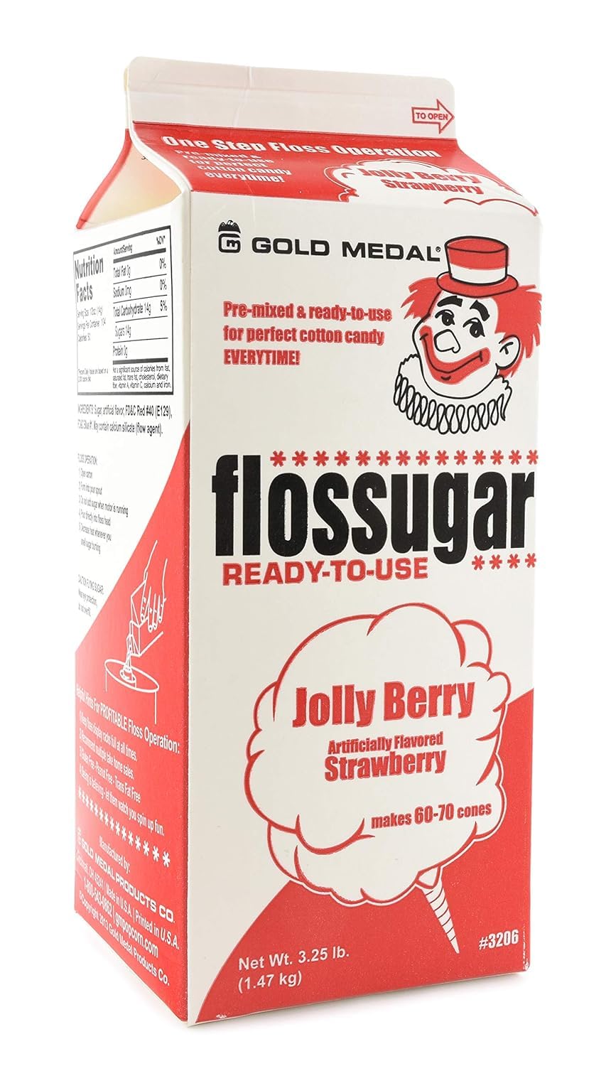 Flossugar Jolly Berry Artificially Flavored Strawberry Cotton Candy Sugar, Pre-Mixed & Ready to Use, Makes 60-70 Cones, 3.25 lb