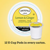 Twinings Tea K-Cups, Lemon & Ginger Tea - Wellness Tea, Naturally Caffeine-Free Herbal Tea K-Cups for Keurig, 12 Count