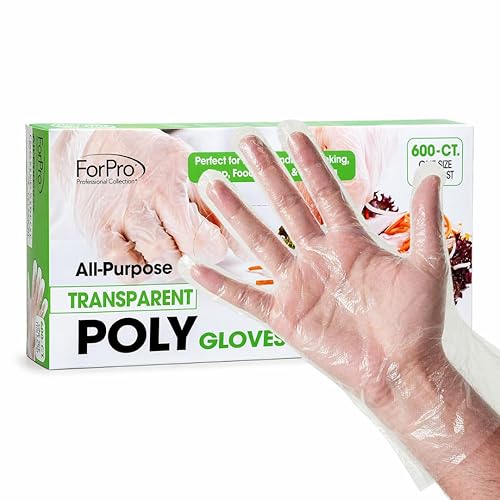 ForPro Disposable Poly Gloves, Food Grade, BPA-Free, Latex-Free, Powder-Free, Lightweight Plastic Gloves for Cooking, Food Prep, Food Service, One