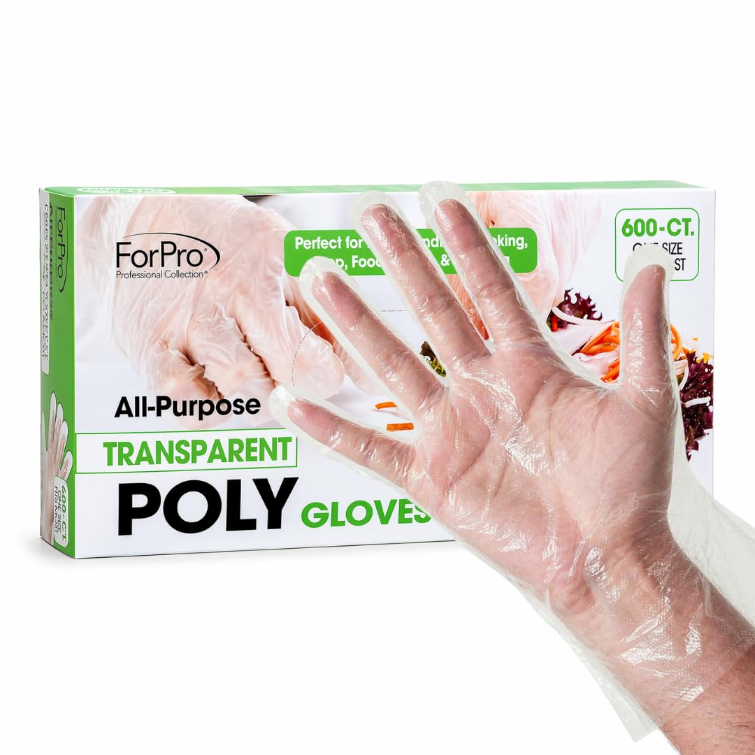 ForPro Disposable Poly Gloves, Food Grade, BPA-Free, Latex-Free, Powder-Free, Lightweight Plastic Gloves for Cooking, Food Prep, Food Service, One