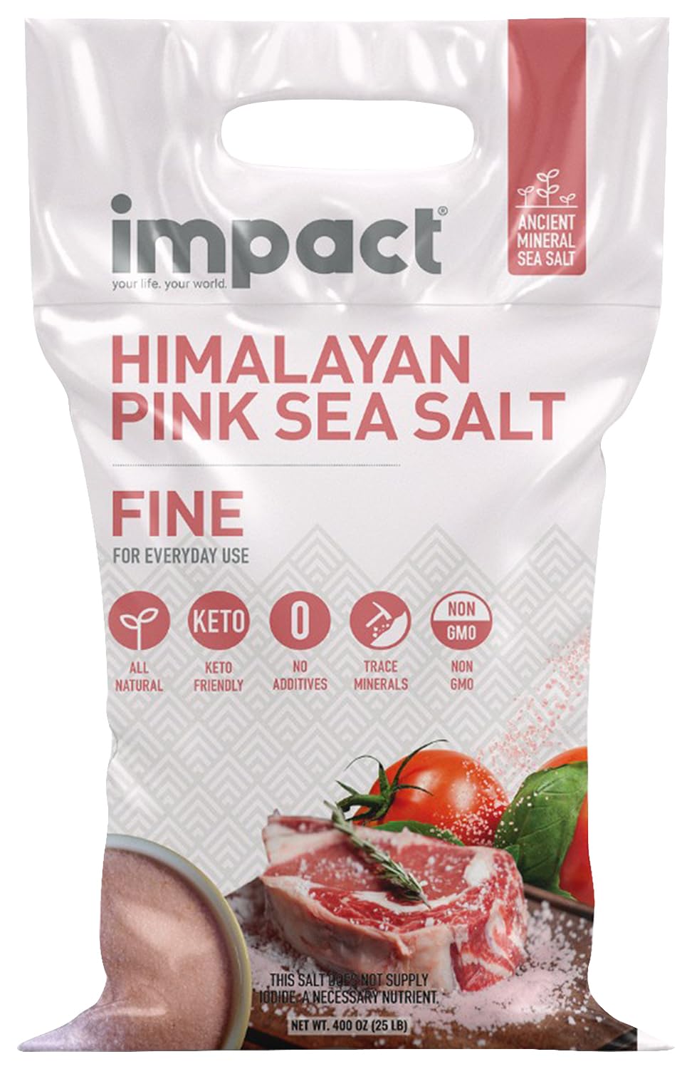 Impact - Fine Himalayan Pink Sea Salt - Mineral Salt - 25 lb Bag