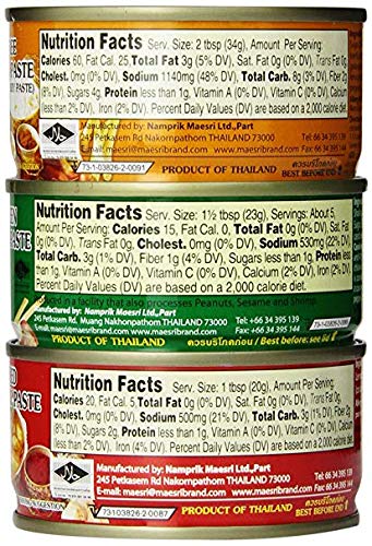 6 Can (4oz. Each) of Thai Green Red Yellow Curry Pastes Set