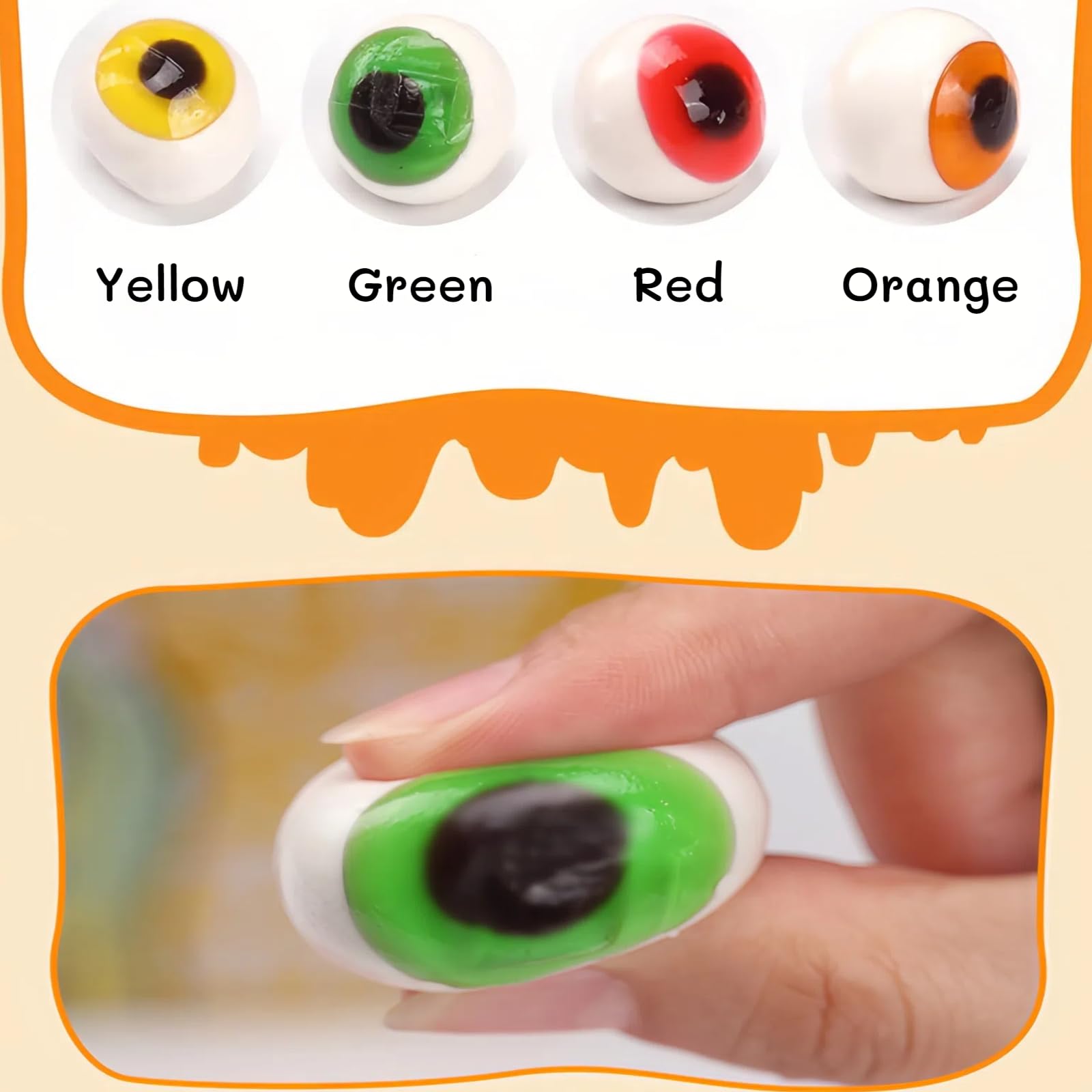 Creepy Eyeball Gummy Candies with Juicy Fruit Filling - 40 Individually Wrapped Chewy Sweets, Realistic Eye-Shaped Treats for Halloween Trick or