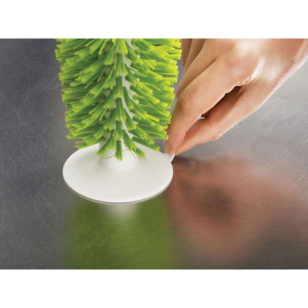 Joseph Joseph 85103 Brush-Up Glass Brush with Suction Cup Upright Stays in Sink Bristle Scrub Kitchen Bottle Cleaning Washing, Green