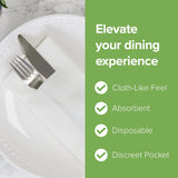 SimuLinen White Disposable Dinner Napkins with Pocket for Utensils, Decorative and Absorbent, Paper Napkins for Silverware, 17"x17", Box of 150