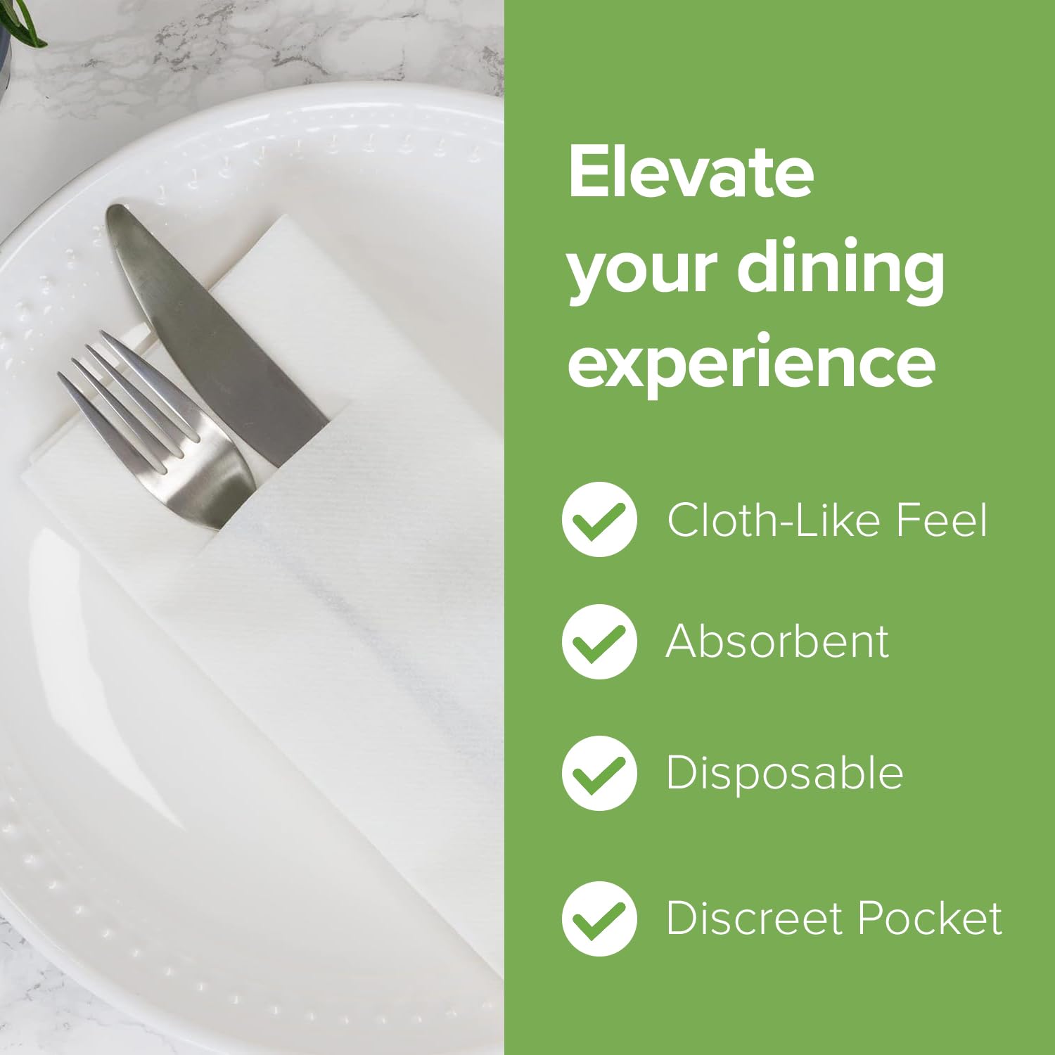 SimuLinen White Disposable Dinner Napkins with Pocket for Utensils, Decorative and Absorbent, Paper Napkins for Silverware, 17"x17", Box of 150