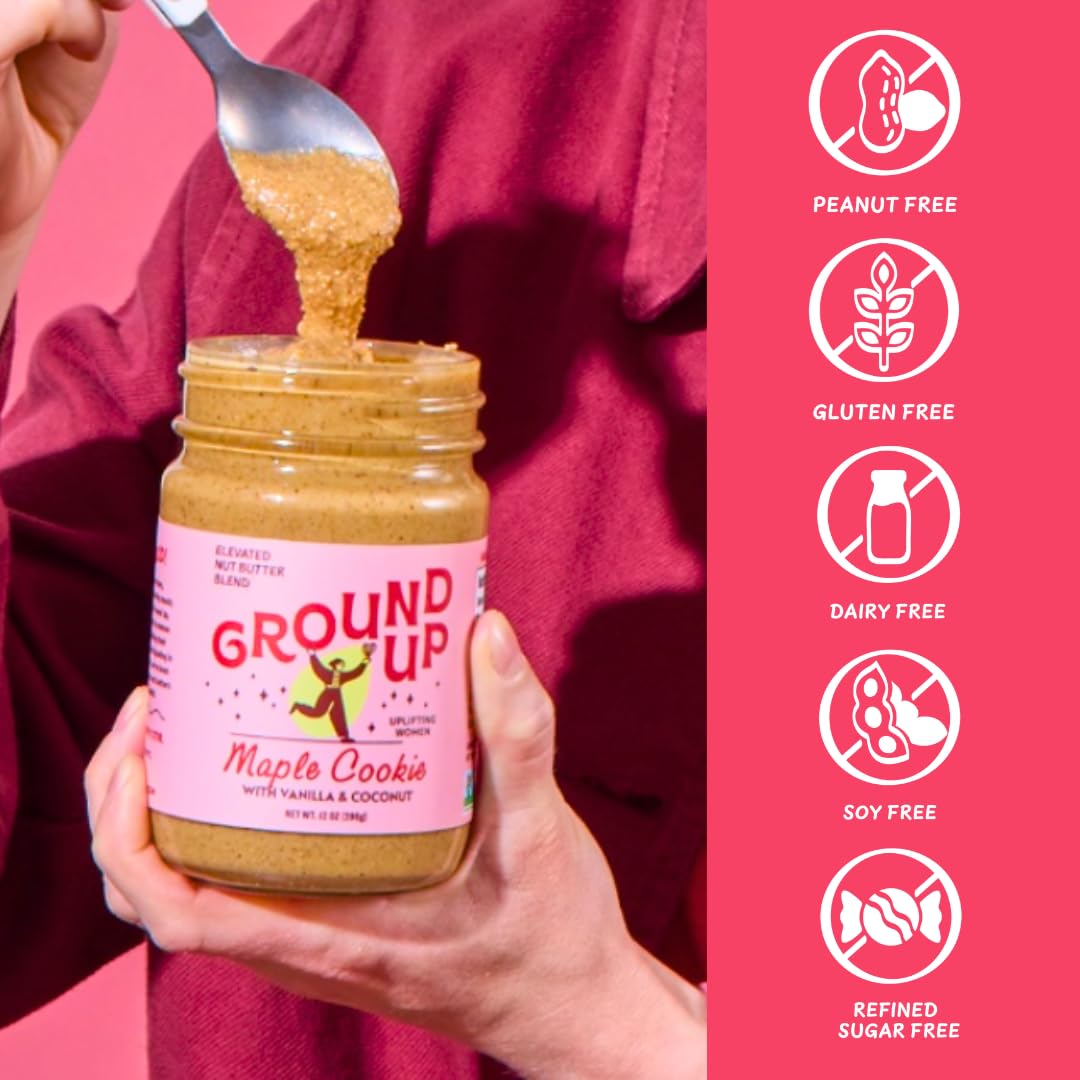 Ground Up Almond & Cashew Nut Butter - Maple Cookie Almond Butter - Peanut-Free, Dairy-Free, Gluten-Free - 1 Jar 12oz