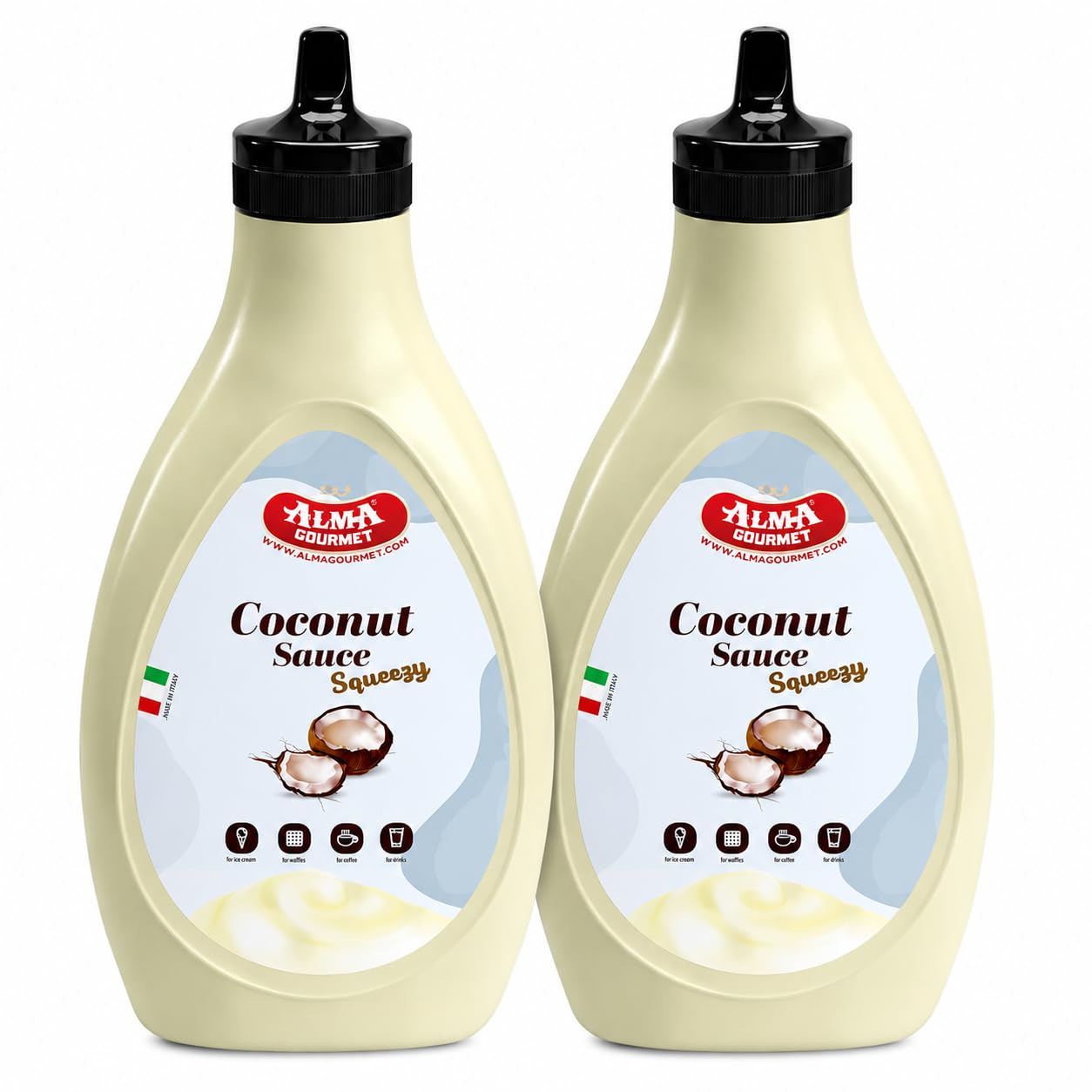 Alma Gourmet Coconut Topping Sauce Imported from Italy, 17.6 Oz (500g) - Creamy Coconut Dessert Syrup, Sweet Coconut Sauce Drizzle for Ice Cream