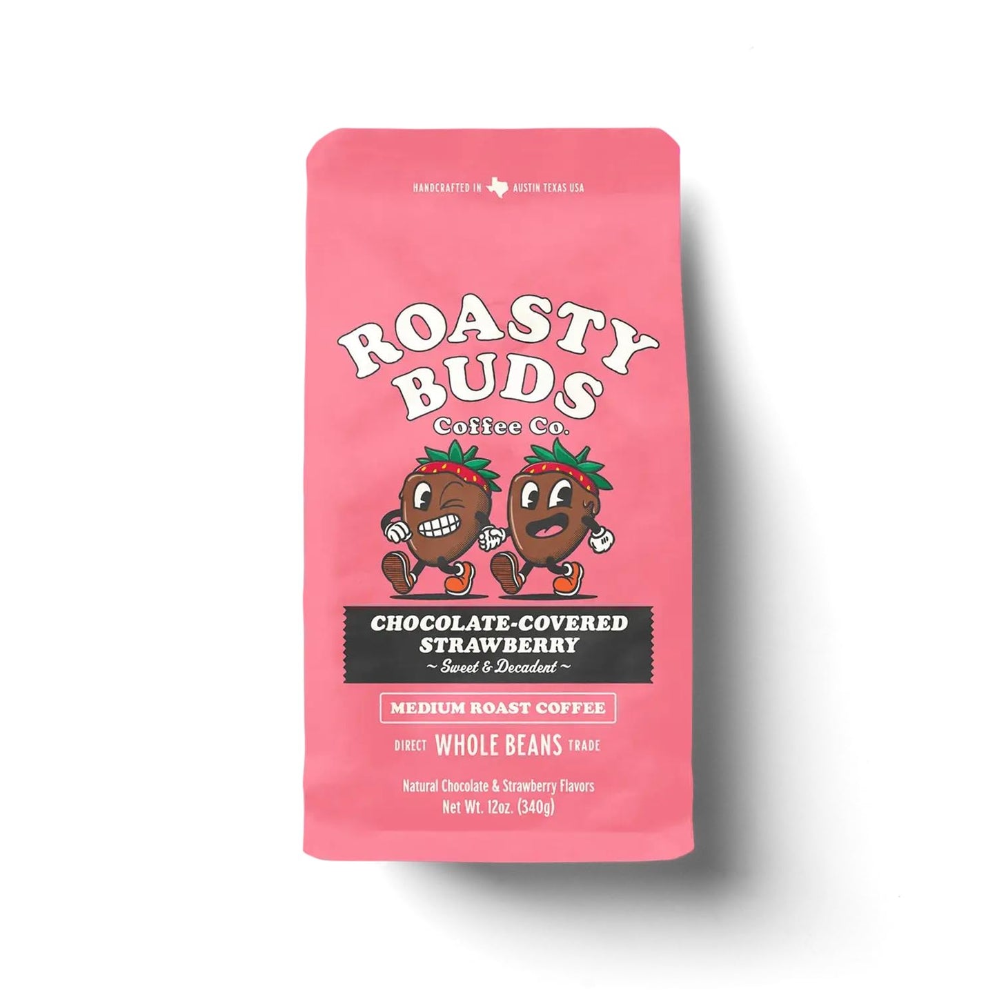 Roasty Buds Chocolate Strawberry Whole Bean Coffee - 12oz Bag | Medium Roast | 100% Arabica Beans | Dessert-Inspired, Gluten-Free, Non-GMO, No Sugar