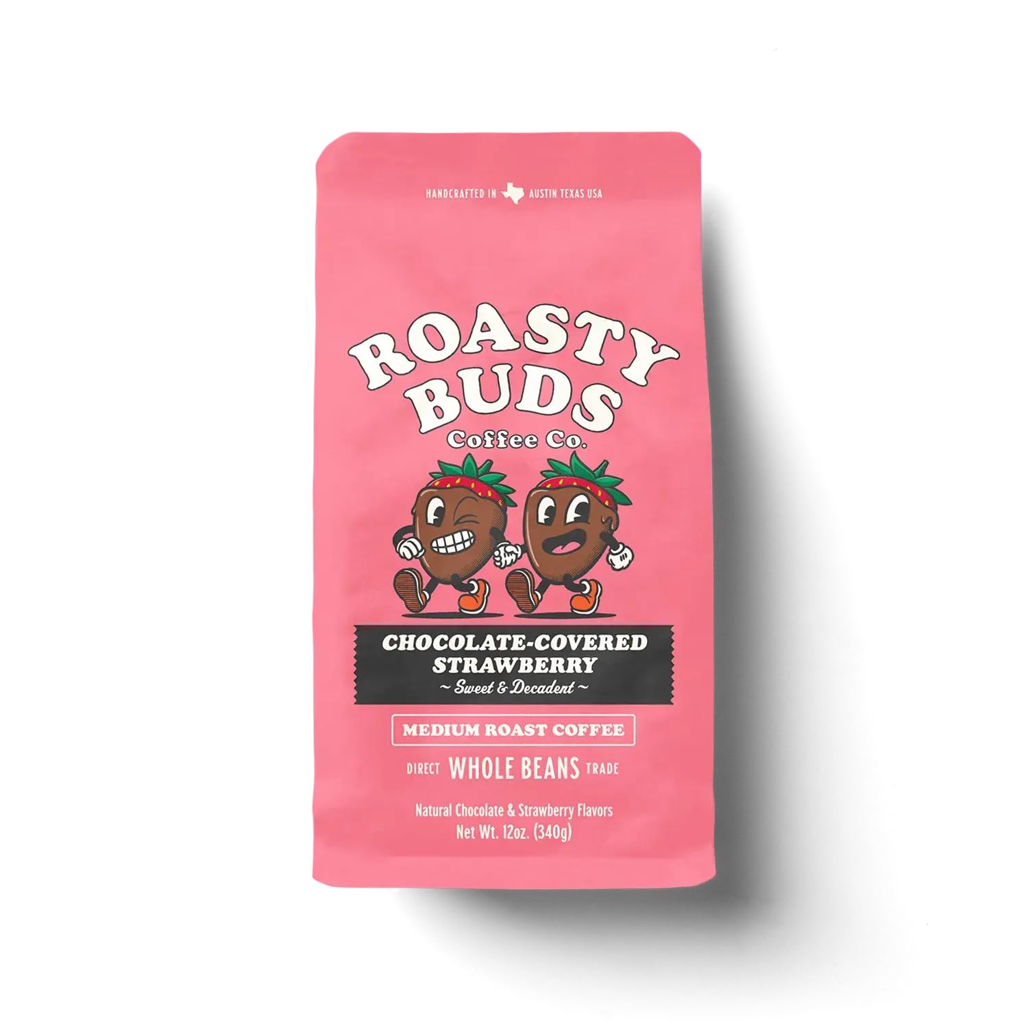 Roasty Buds Chocolate Strawberry Whole Bean Coffee - 12oz Bag | Medium Roast | 100% Arabica Beans | Dessert-Inspired, Gluten-Free, Non-GMO, No Sugar