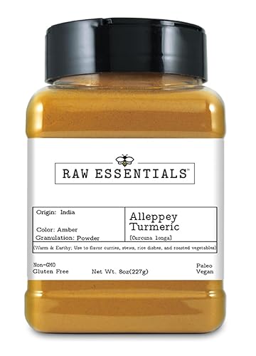 Raw Essentials Turmeric Alleppey - Curcumin 5% - Warm & Earthy Flavor - Perfect for Smoothies, Golden Milk, Curries, Rice & Roasted Vegetables