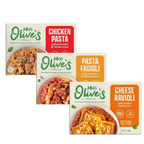 Miss Olive’s Italian Favorites Pack - Shelf-Stable Microwavable Ready Meals (3 Pack) - Pasta Fagioli, Cheese Ravioli & Chicken Pasta Parm - Fully
