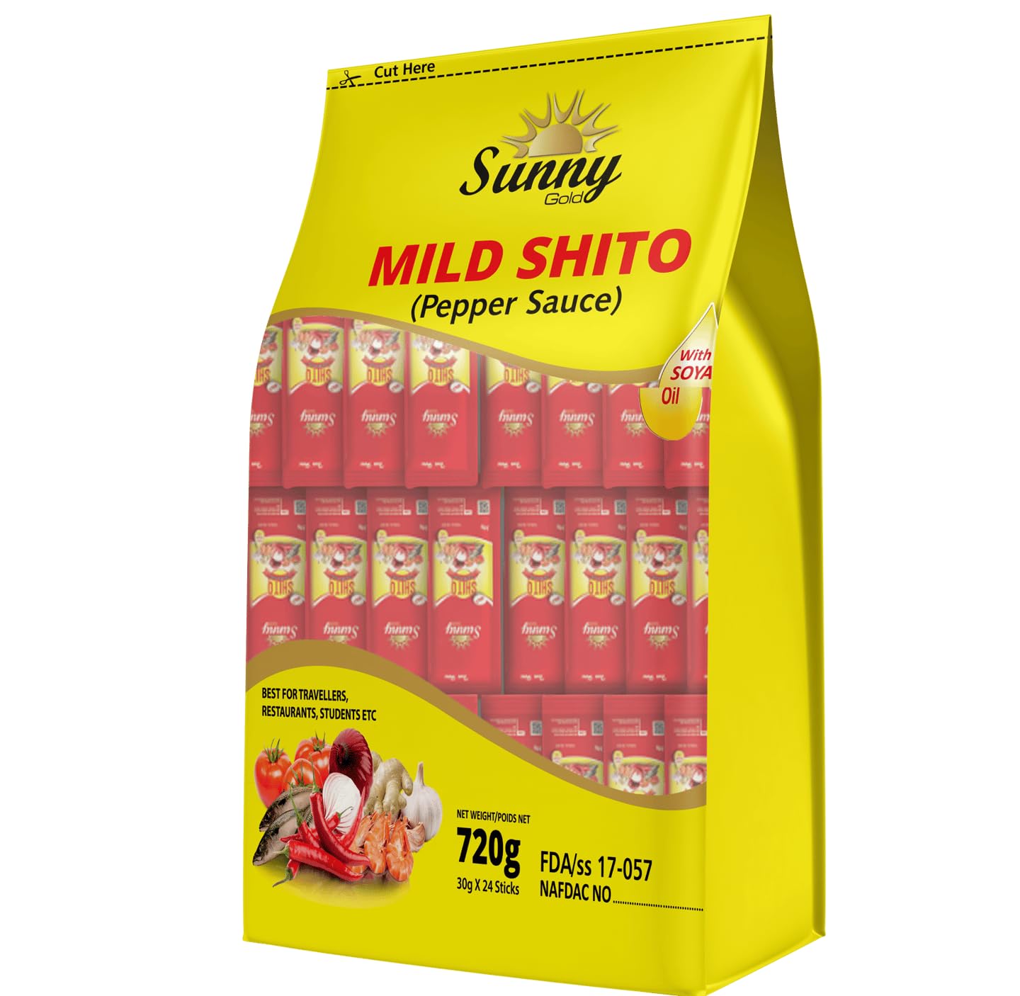 Sunny Gold Shito Pepper Sauce, 24 Sticks, 720g, Individual Packets for Travel (Mild)