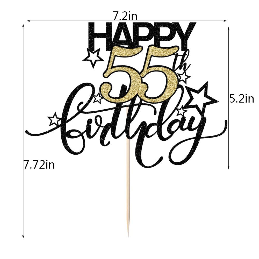 Bekaterea Happy Birthday Cake Topper,Black font Golden Numbers 55th Birthday Cake Decoration?Hello 55, Cheers to 55Years/55th Anniversary ?55