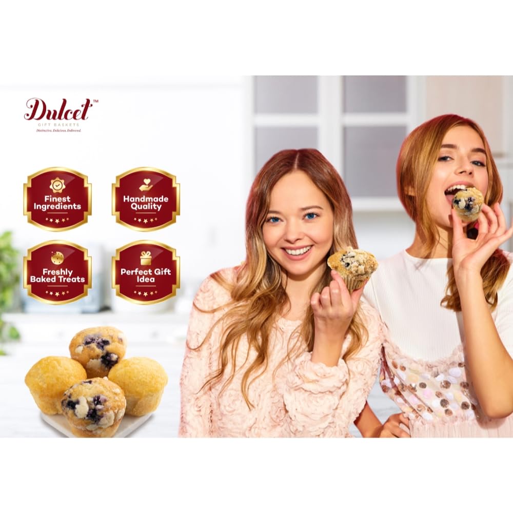 Dulcet Gift Baskets Old Fashioned Muffins Assortment with Delectable Flavors- Blueberry, Cranberry, Corn, & Banana Nut Great Gift for Holidays