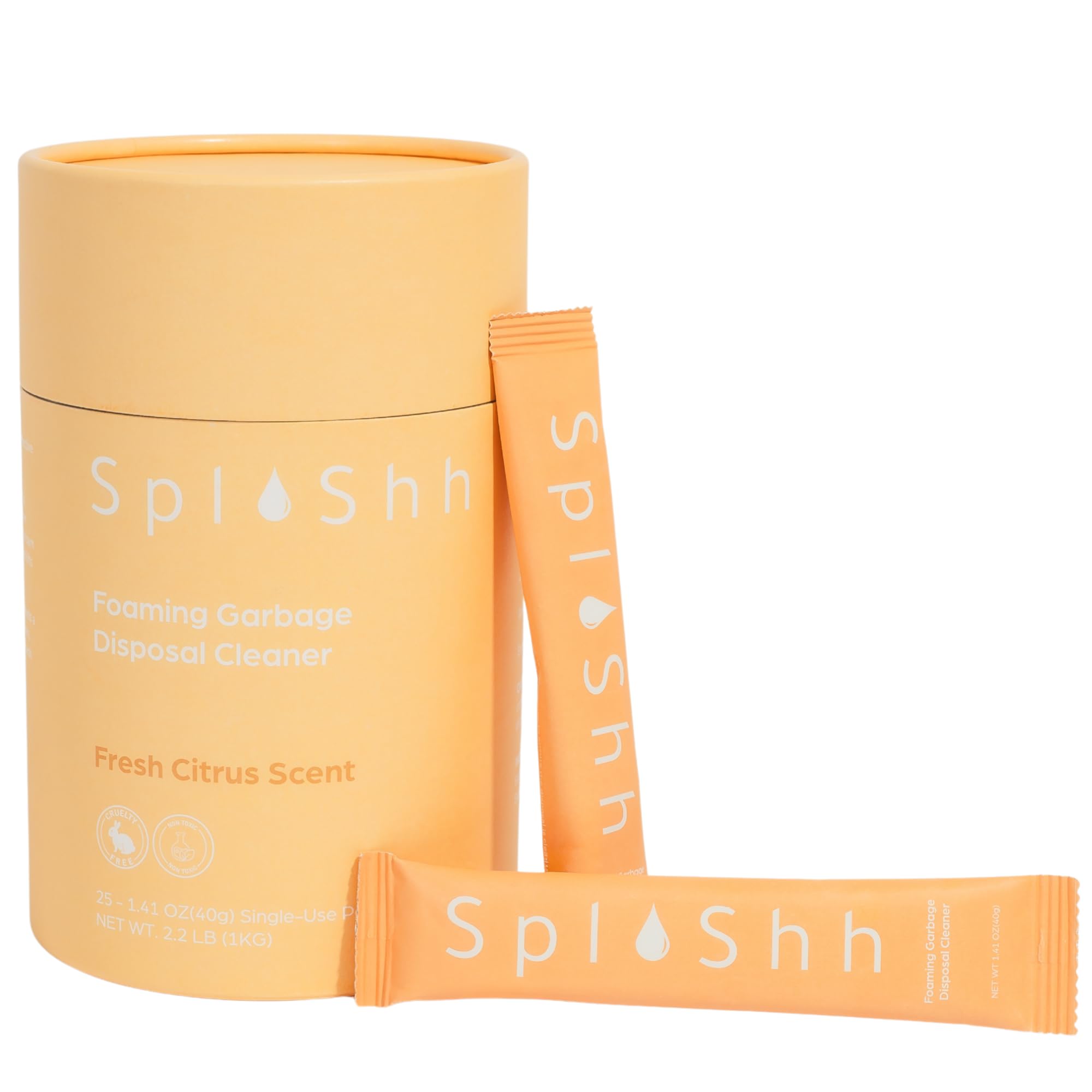 SplaShh Foaming Garbage Disposal Cleaner and Deodorizer, 25 Instant Foaming Powder Packets, 12-Month Supply, Mild Citrus Scent, Kitchen Sink Disposer