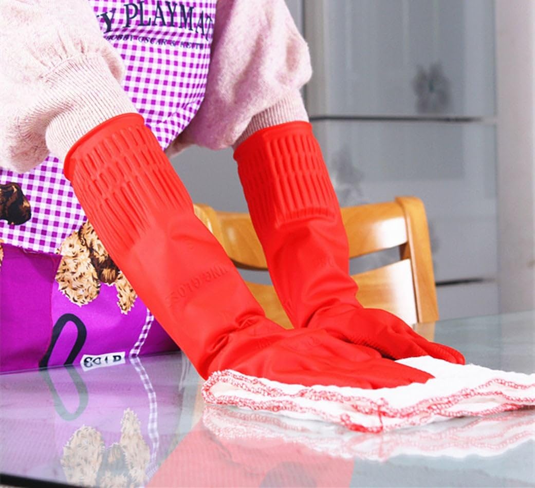 YSLON Rubber Cleaning Gloves Kitchen Dishwashing Glove 2-Pairs And Cleaning Cloth 2-Pack,Waterproof Reuseable.(Small)