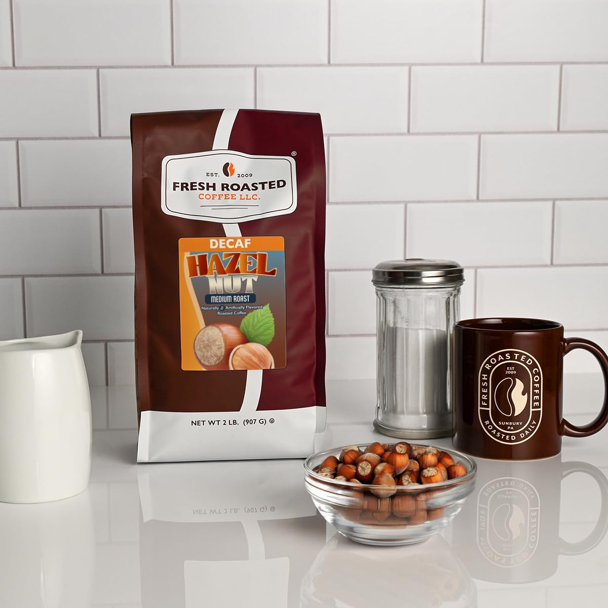 Fresh Roasted Coffee, Decaf Hazelnut Flavored 2 lb (32 oz), Medium Roast, Kosher, Ground 2 Pound (GROUND)