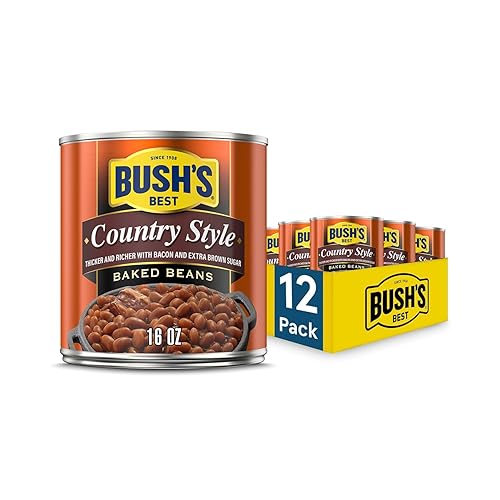 BUSH'S BEST 16 oz Canned Country Style Baked Beans, Source of Plant Based Protein and Fiber, Gluten Free, (Pack of 12)
