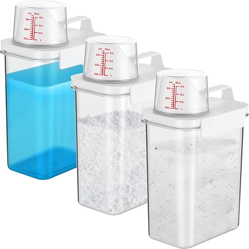 3 PCS Liquid Laundry Detergent Dispensers, 61oz Laundry Bead Dispenser, Clear Airtight Fabric Softener Container, Liquid Detergent Box for Laundry
