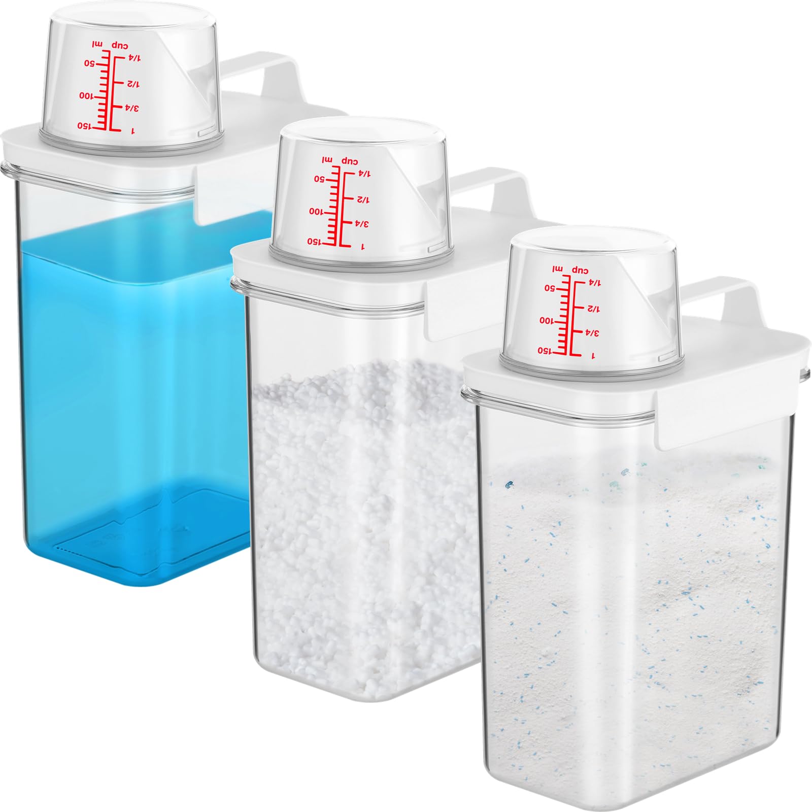 3 PCS Liquid Laundry Detergent Dispensers, 61oz Laundry Bead Dispenser, Clear Airtight Fabric Softener Container, Liquid Detergent Box for Laundry